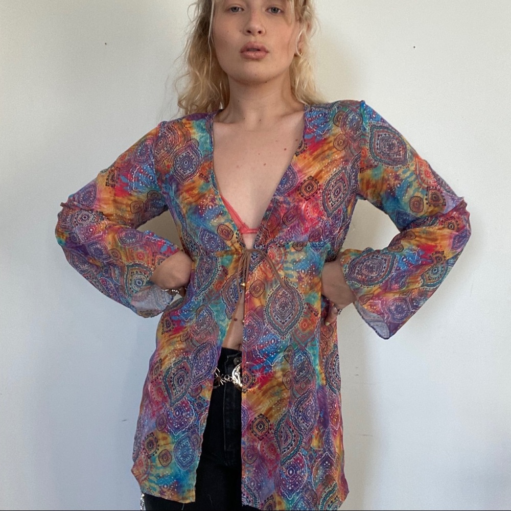 Ultra colorful long sleeve flared coverup - Picture 4 of 7